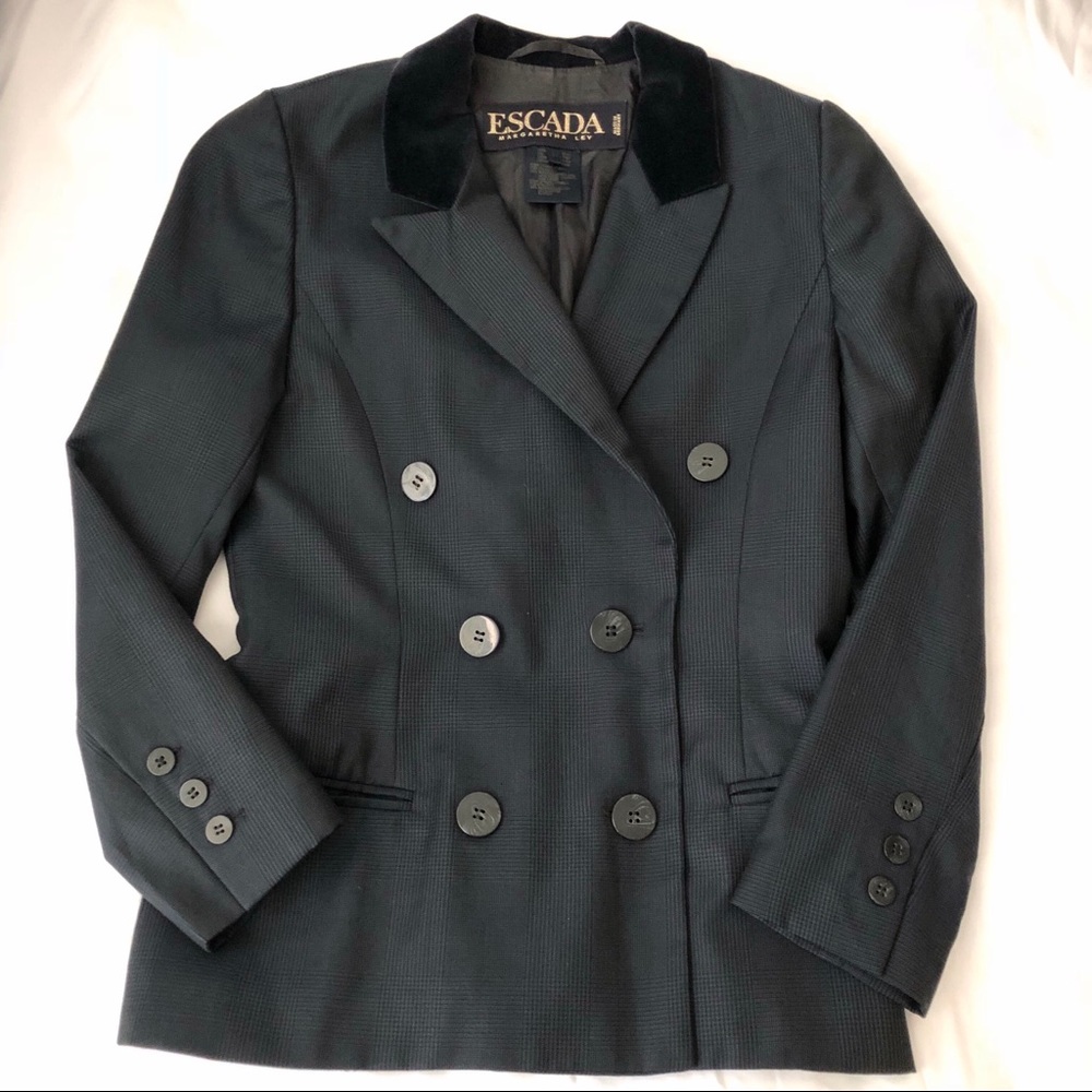 Escada Double Breasted Glen Check Blazer Navy